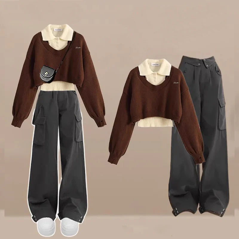 Three-Piece Set for Women, Tank Top, Sweater, Work Pants, Women's Clothes, Advanced Fashion, Autumn and Winter, 2024