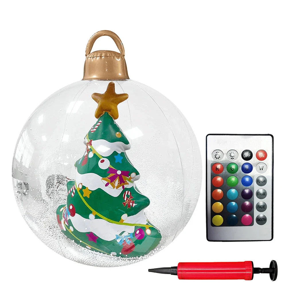 60cm PVC Inflatable Christmas Balls Toys Light Up Giant Christmas Inflatable Ball Xmas Tree Ornaments Christmas Decoration 2024