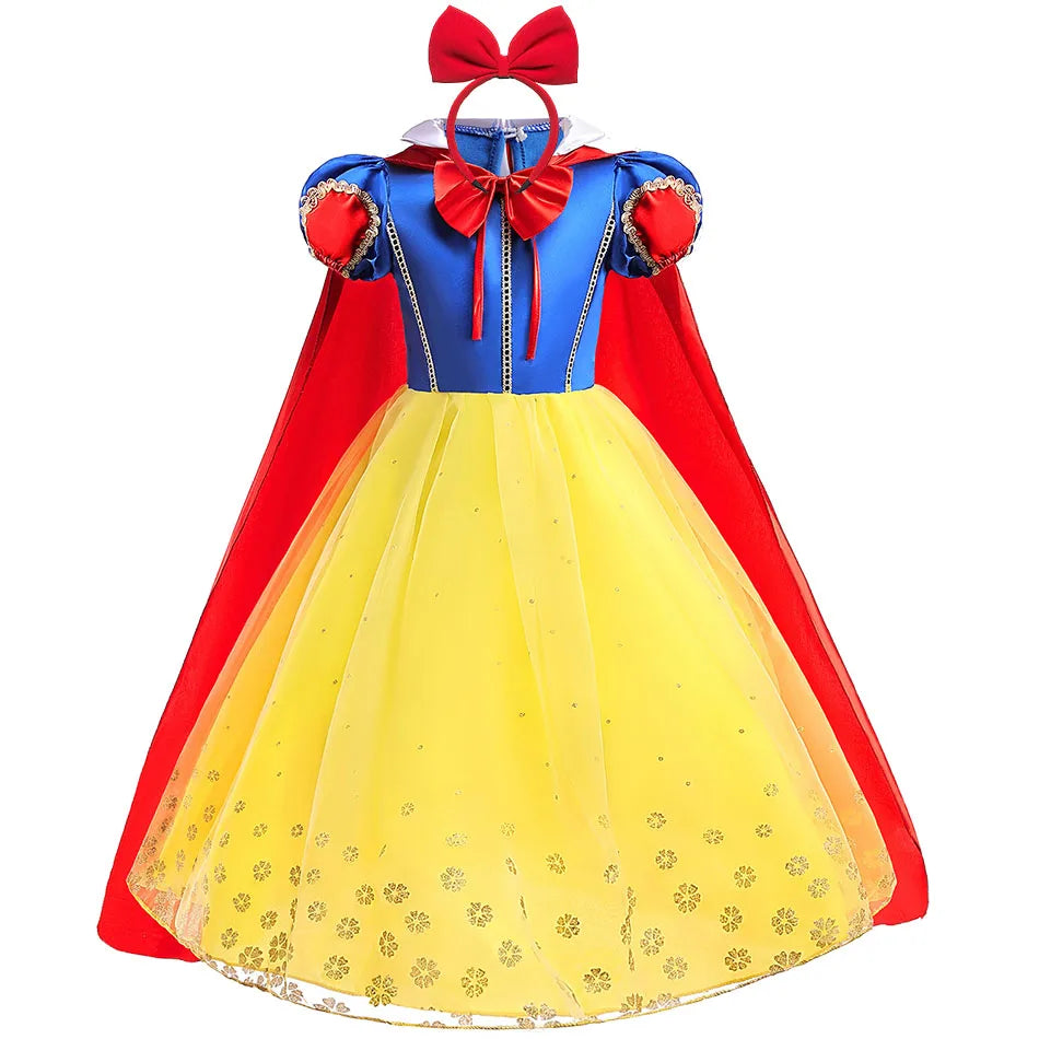 Disney 2024 Girls Costume Snow White Fancy Dress Kids Carnival Christmas Party Princess Children Birthday with Cloak Clothes