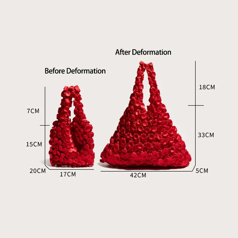 Ruched Bubble Small Tote Bag Telescopic Magic Shopping Bag Folding Portable Shoulder Bags Casual Elegant Large Capacity Handbags