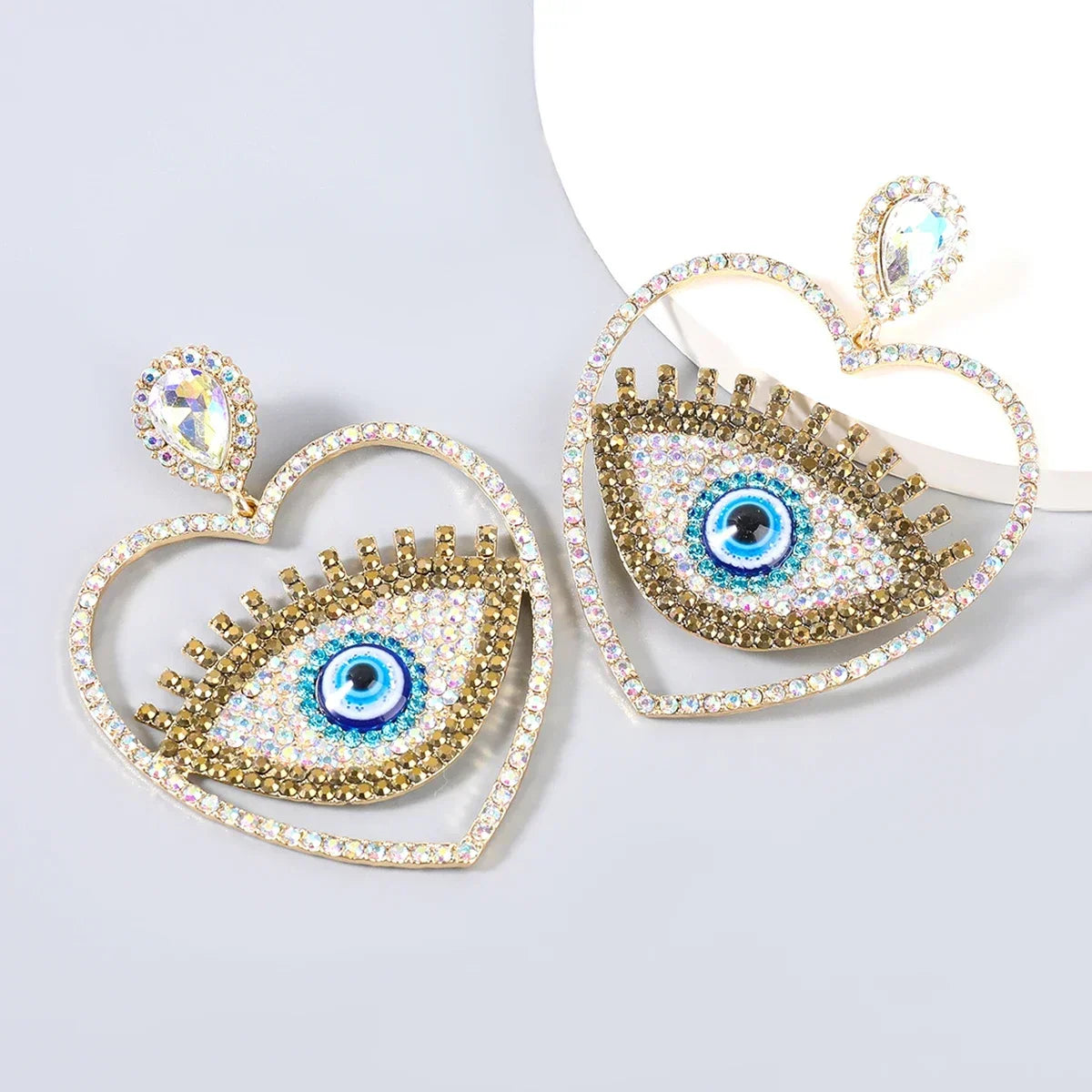 New Fashion women's Color Matching Big Rhinestone Love Heart-shaped Star Drop Earrings women's Jewelry Temperament Accessories