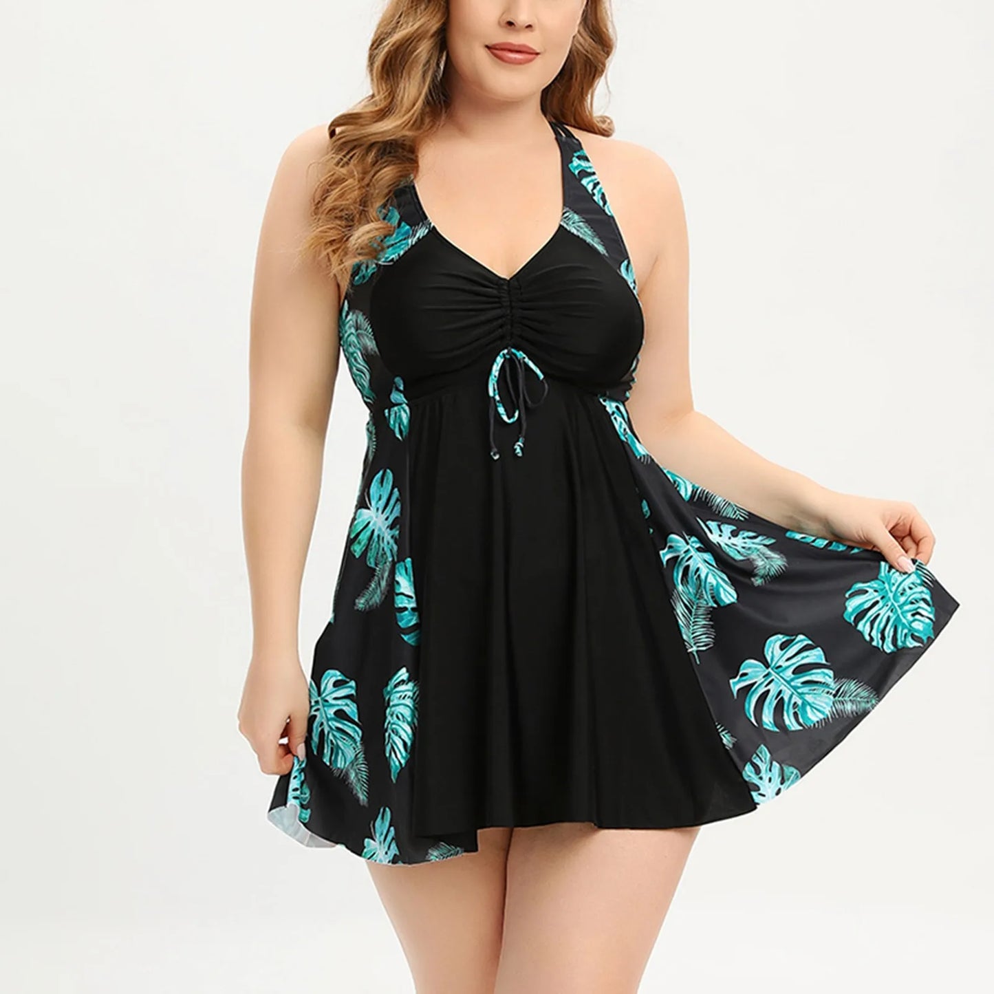 Split Swimsuit For Womens Conservative Big Flower Oversize Tankini Set Summer Beachwears Ladies Swimsuits With Neck Straps