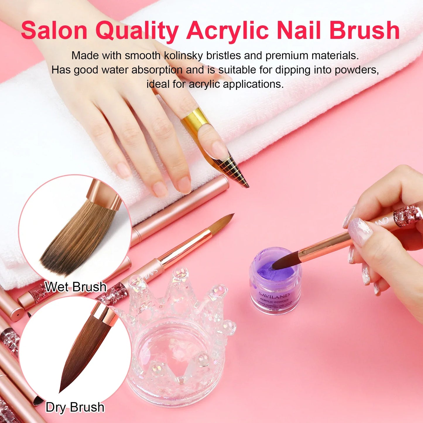Saviland 7pcs Acrylic Nail Brush Set Size4/6/8/10/12/14/16 Acrylic Brushes for Acrylic Application Acrylic Powder Nail Art