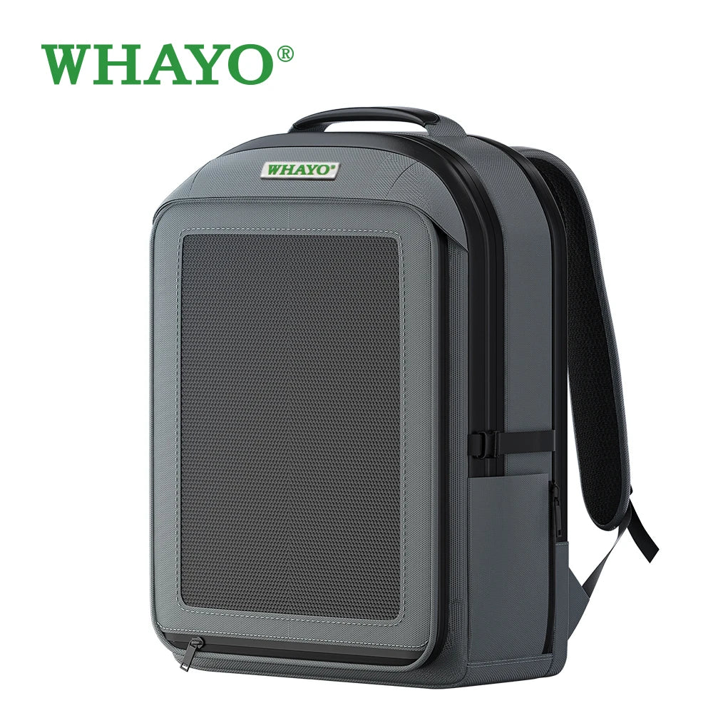 Custom waterproof solar backpack with 30W solar panel, capacity 20-35L, USB-A+C output, suitable for hiking, camping, traveling