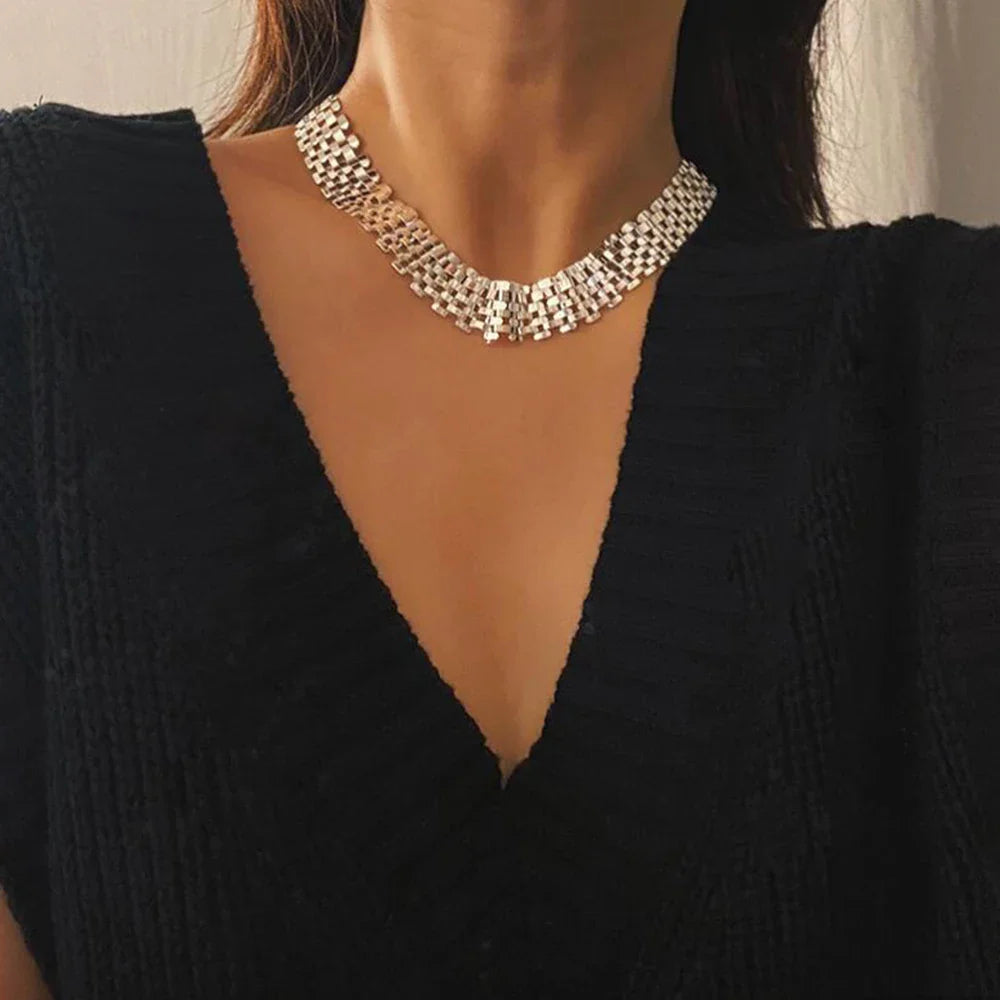 New Punk Gothic Exaggerated Heavy Metal Big Thick Chain Choker Collar Necklace Women Goth Fashion Night Club Jewelry