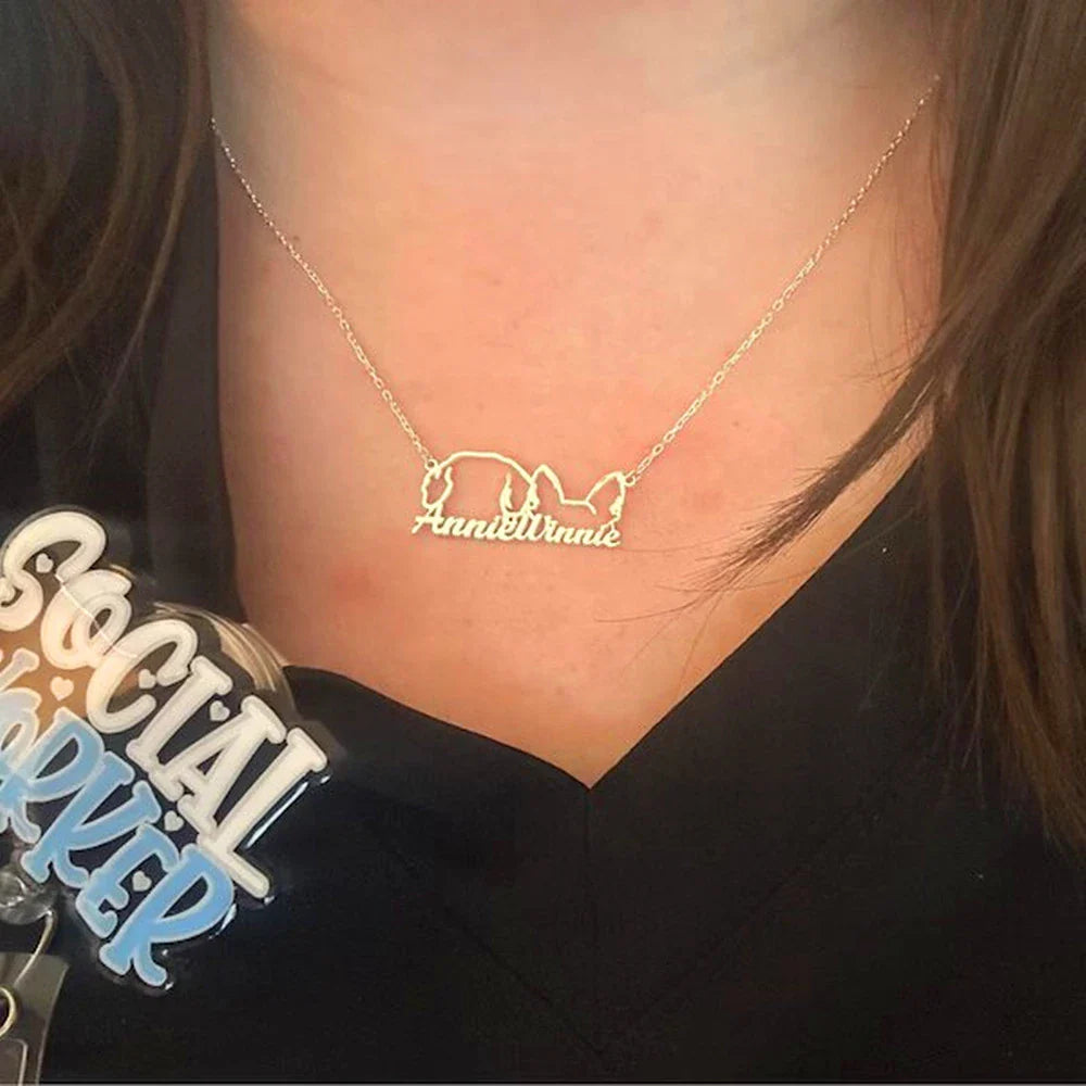 Multiple Dog Ear Personalized Name Necklace Custom Pet Jewelry Memorial Gift For Women Dog Head Stainless Steel Choker Necklaces