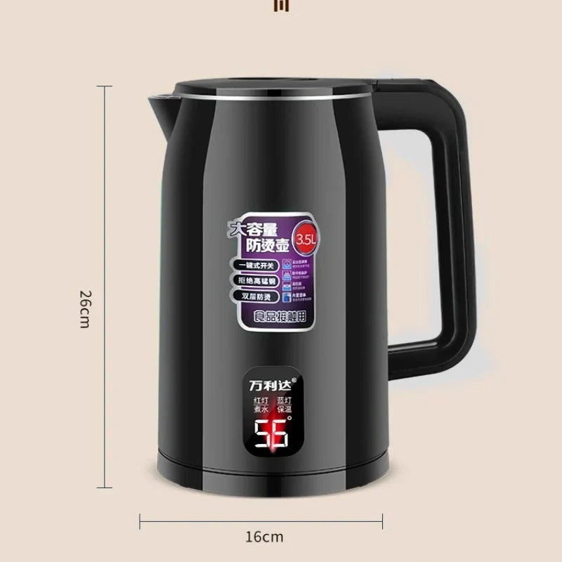 Electric Kettle 3.0L, Double-Layer Anti-Scald Design, Food-Grade Stainless Steel, 1500W Fast Boil, Insulated Handle
