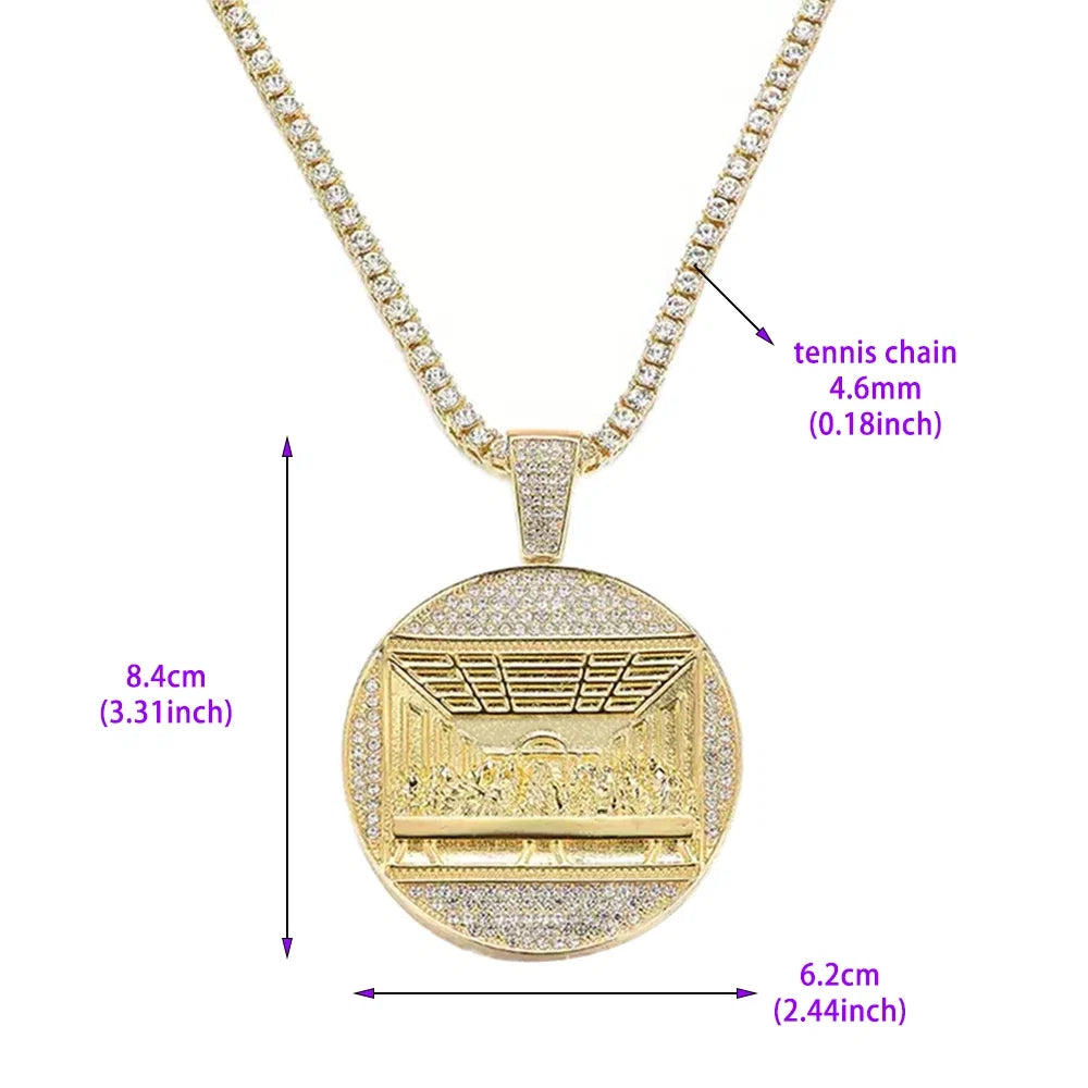 New Last Supper Pendant Cuban Chain Necklace With 14mm Iced Out Chain Fashion Hip Hop Men Charm Pendant Tennis Necklaces Jewelry