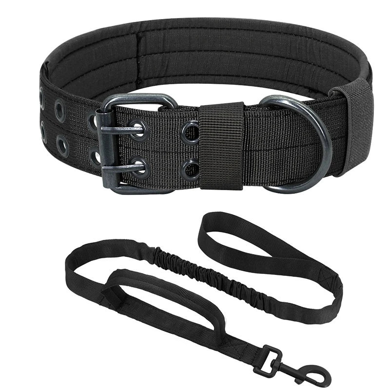 Adjustable Sturdy Tactical Dog Collar with Leash Set for Medium to Large Dogs Anti-Bite Durable Neck Collar For Strong Dogs