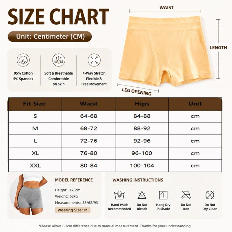 3Pcs Women Cotton Safety Short Seamless Boxer Briefs High Waist Soft Skin Friendly Ladies Anti-Ride Leggings Under Dress Panties