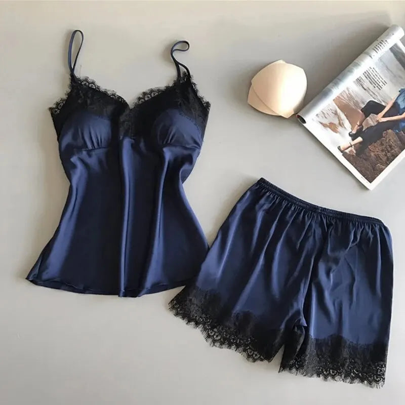 Women Pajama Suit, V-Neck Baby doll Lace  Lingerie  Short Set.