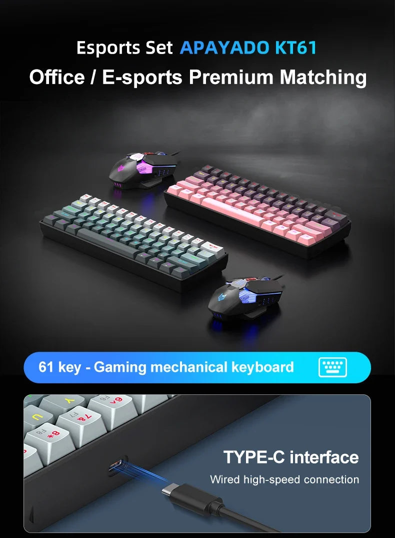 Mechanical keyboard and mouse set, 60% Portable Mini Wired Keyboard and Mouse combos, 61 Keys Phantom RGB keyboard and mouse kit