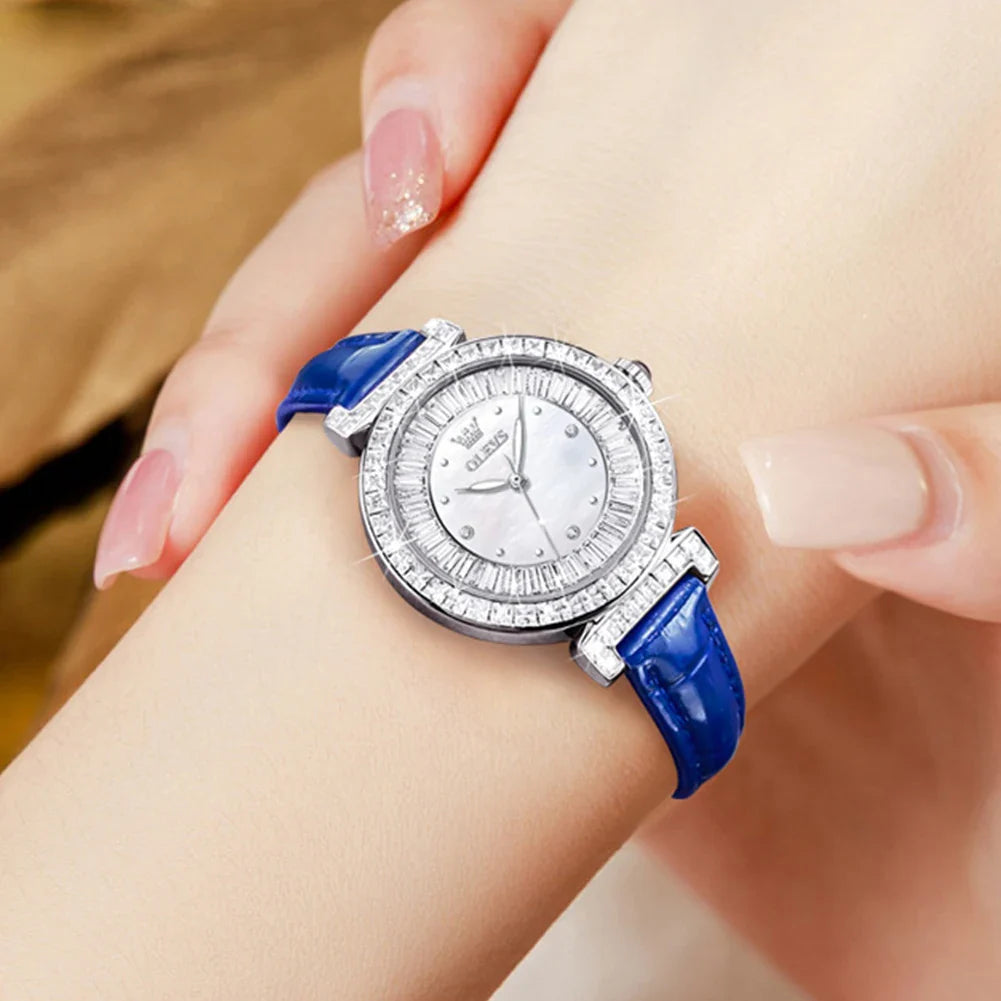 OLEVS 9983 Women's Watches Light luxury Fashion Original Quartz Watch for Ladies Waterproof Leather Strap Luminous Diamond Dial