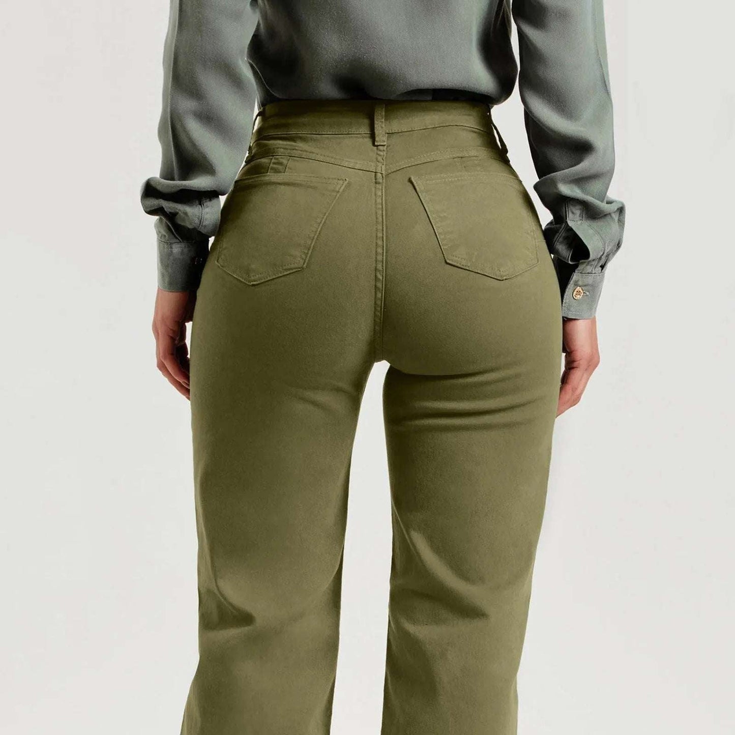 Jeans For Women High Waist Womens Casual Denim Pants Jeans Green Color Bell Jeans Flared Denim Jeans 여성바지