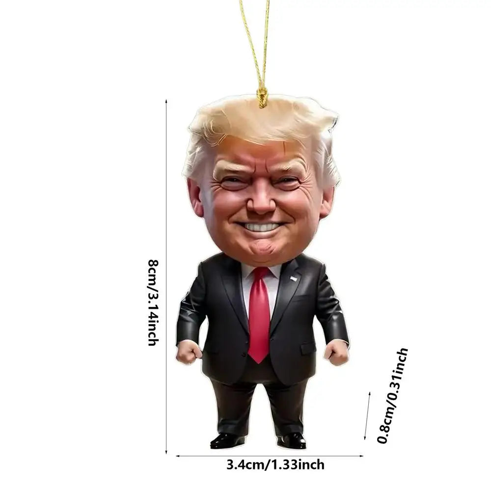 1pc Trumps-Inspired Acrylic Christmas Decor Hanging Ornament For Car And Tree Perfect Holiday Gift Funny Cartoon Pendant