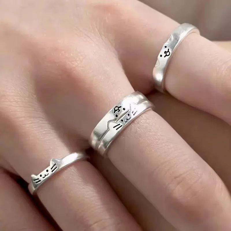 2pcs Kawaii Cat Dog Animal Couple Ring Fashion Size Adjust Lover Rings