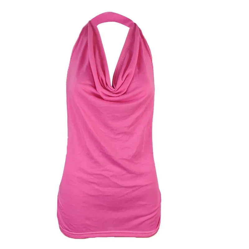 Vintage Tank Top Women Clothes Summer Backless Halter Vest Sexy Drape Cowl V Neck Women's Sleeveless Beachwear Solid Shirt Blusa