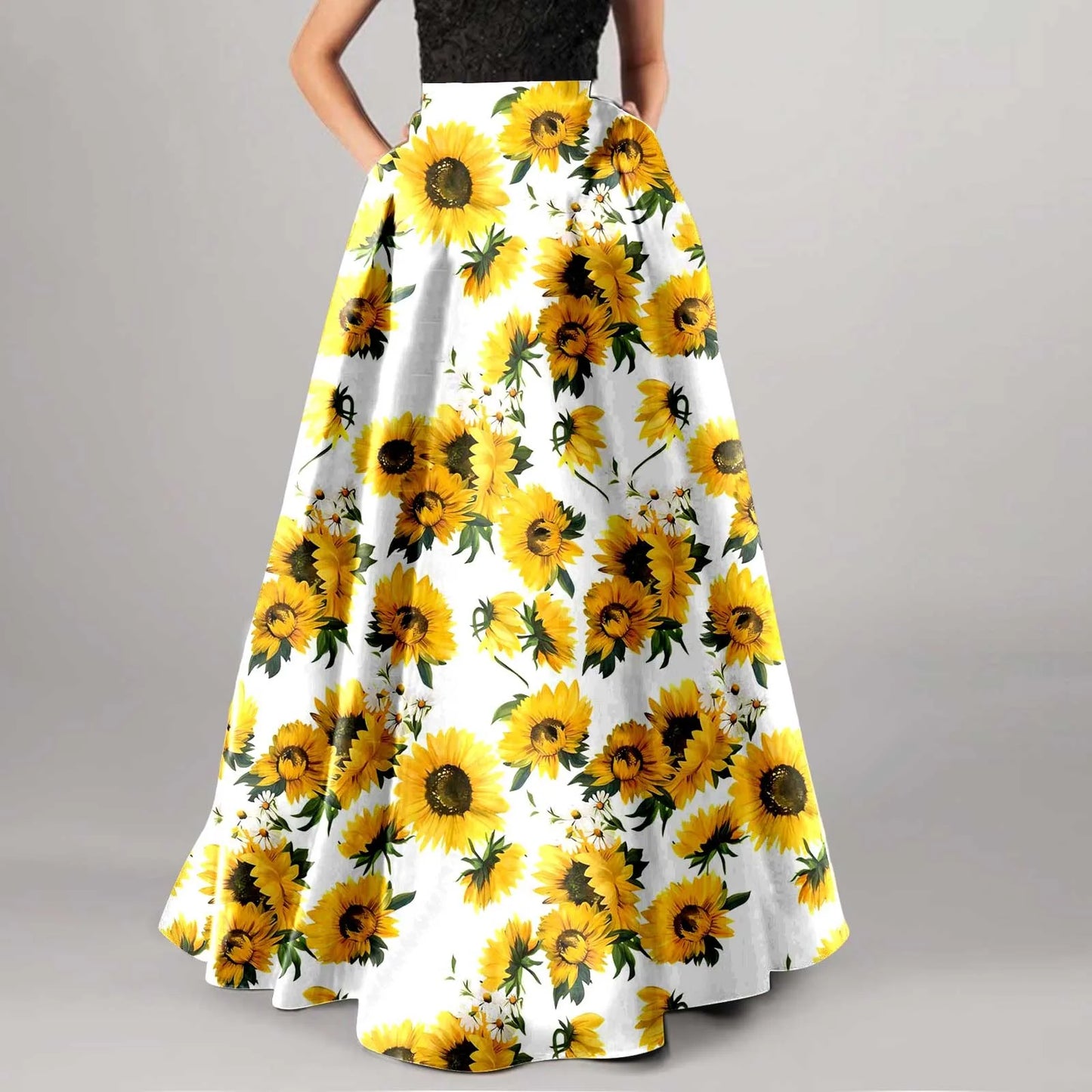 Bohemian Skirts For Women High Waisted Beach Maxi Skirt Wth Pockets Boho Floral Print Skirts Summer A Line Flowy Skirt 롱스커트