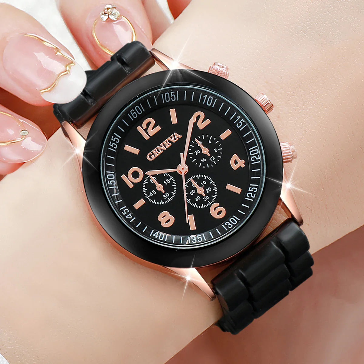 4PCS Women's Watches Fashion SIlicone Band Arabic Dial Quartz Watch Set（Without Box）