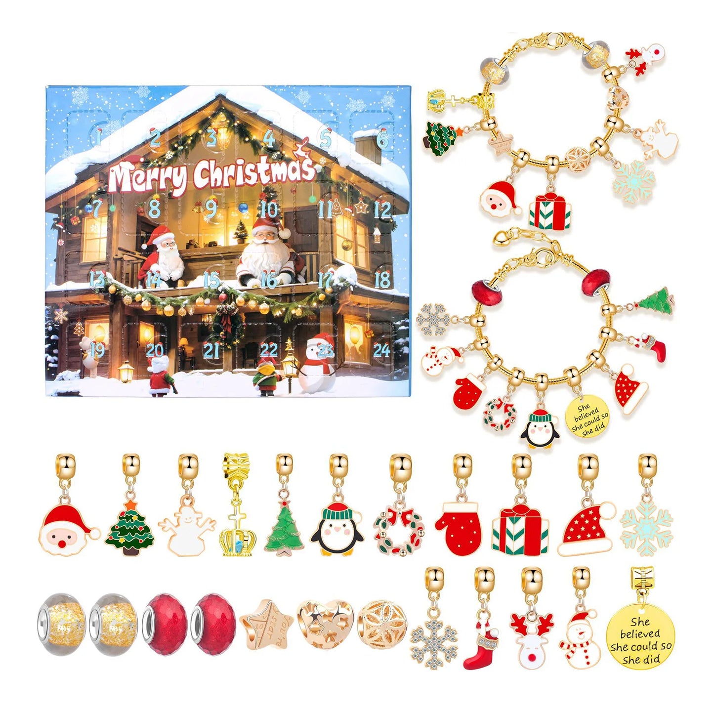 24-Grid Christmas Advents DIY Bracelet Gift Box Personalized Holiday Gift Box Toys For Kids Teens Boys Girls Beads Accesories