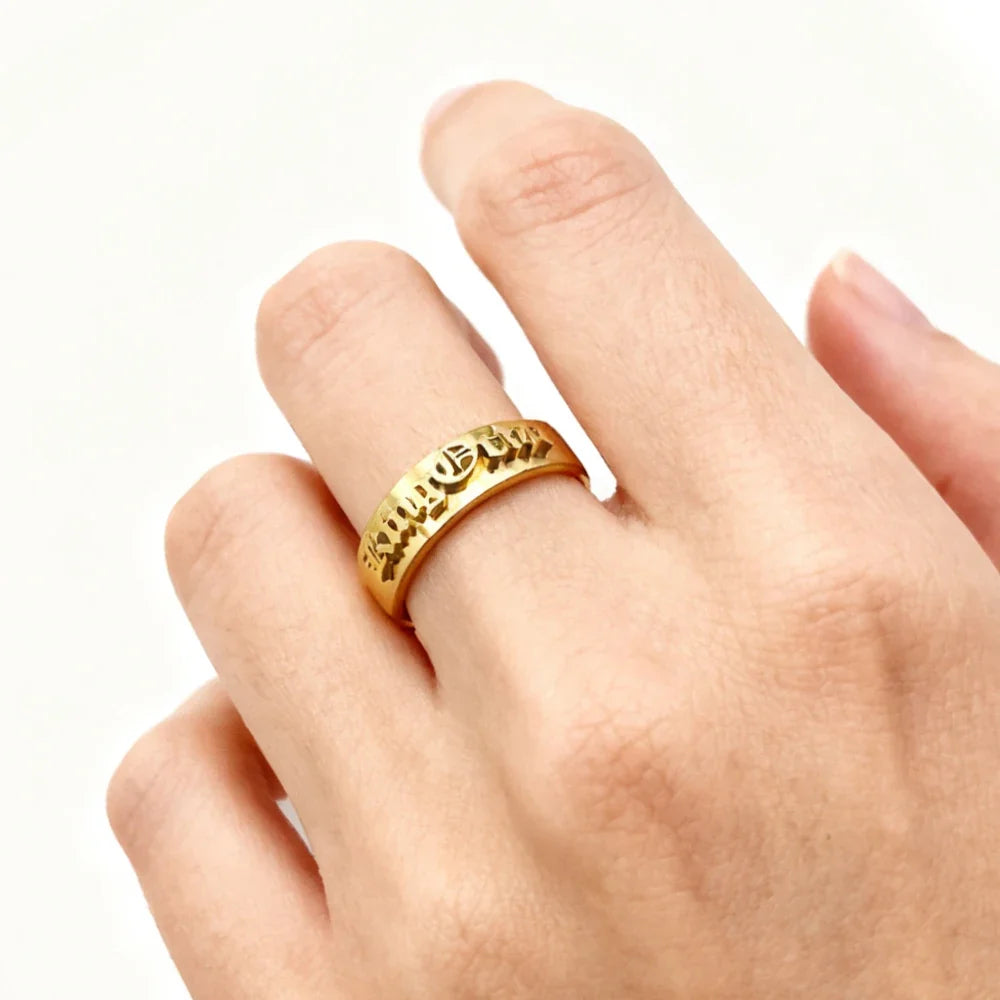 Custom Silver Men's Ring Chunky Gothic Rings Old English Personalized Luxury Name Ring Stainless Steel Jewelry Boyfriend Gift