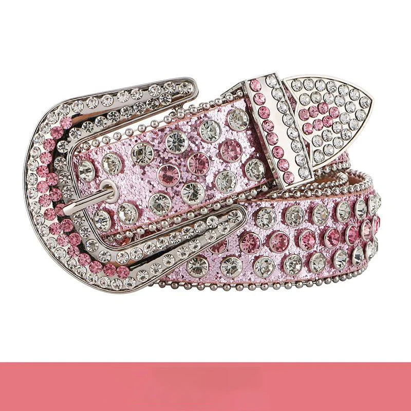 Luxury Designer Belts For Women With Gems Studded Waistband Gothic Black Western Style Fashion Buckle Pin Belt Female Hip Hop