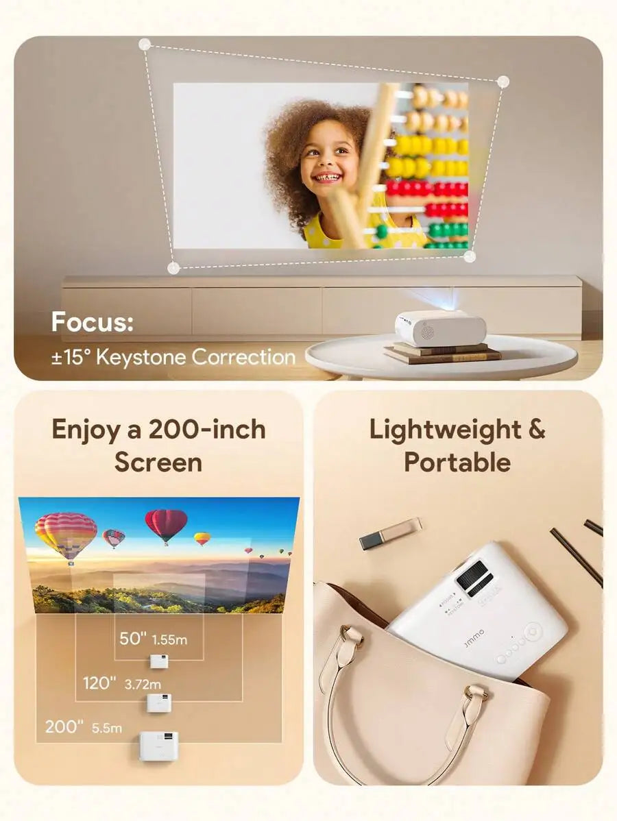 Projector, wireless Wi-Fi projector, full HD 1080P portable projector, suitable for movie projection on iOS/Android phones/tablets/laptops/PCs/USB drives/DVDs