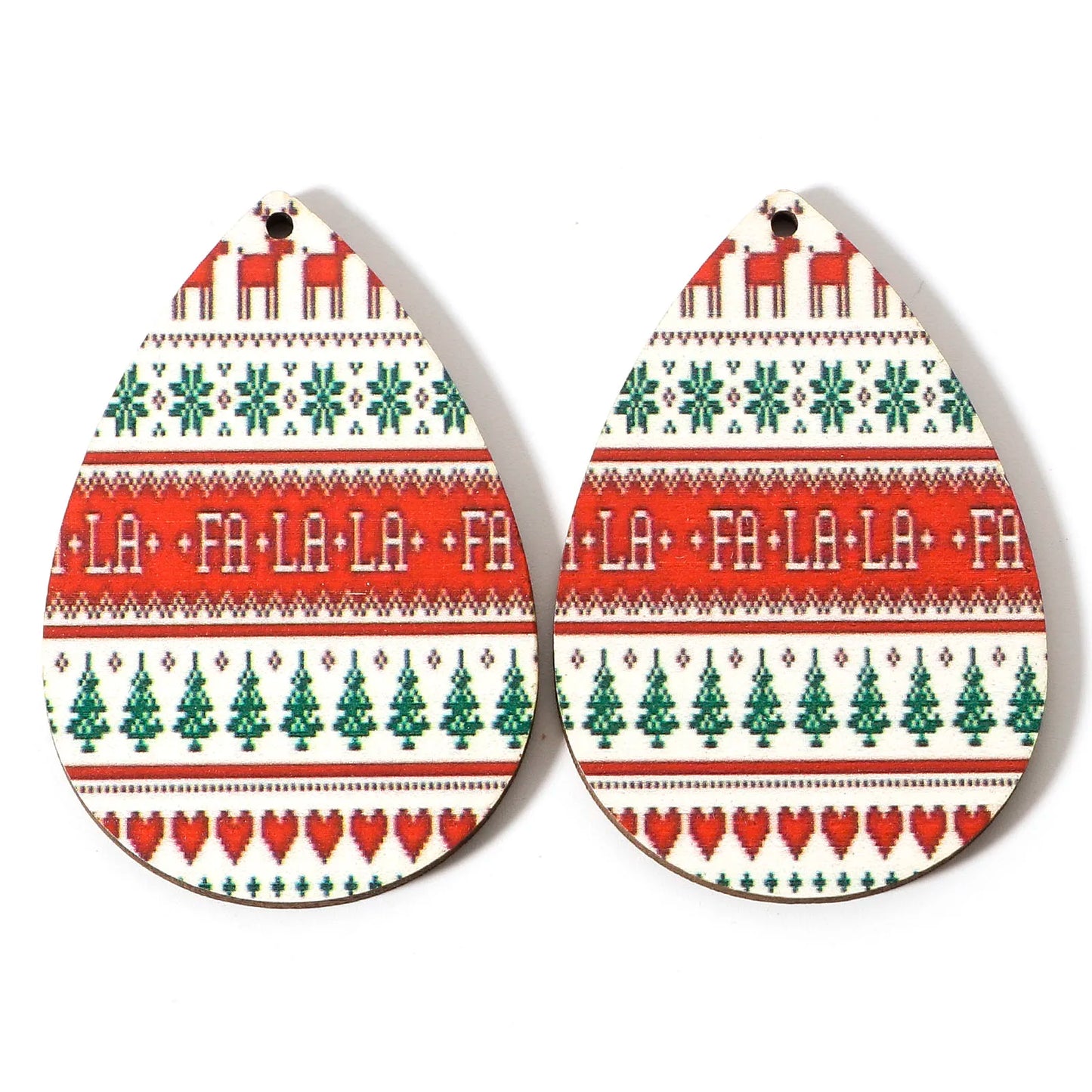 10pcs Multicolor Christmas Wood Pendants Drop Shaped Christmas Tree Snowman Charms DIY Earrings Women Jewelry Gift 5.4cm x 3.7cm