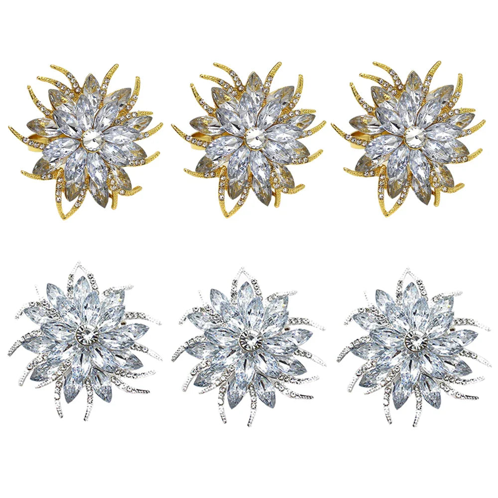6Pcs Lotus Napkin Rings Holder Rhinestone Flower Napkin Buckles for Wedding Thanksgiving Christmas Holiday Decoration HWC93