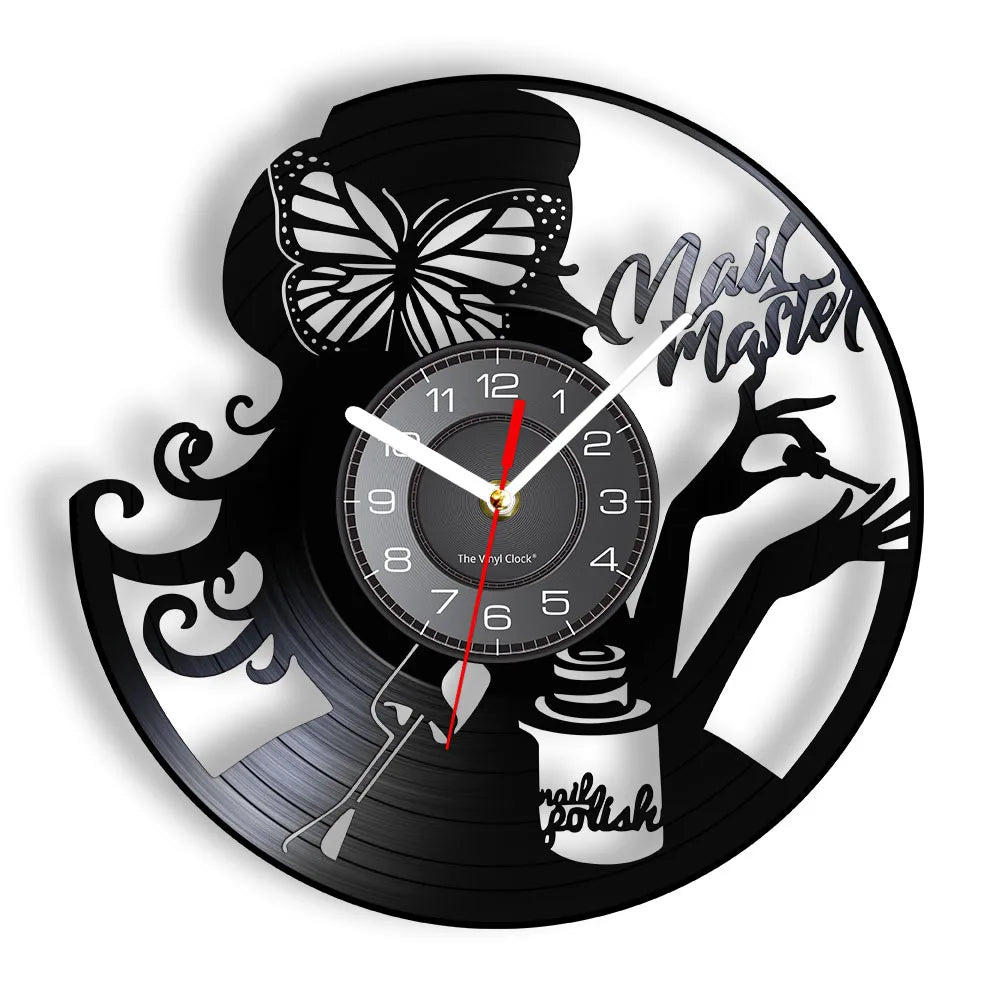 Manicure Design Wall Clock Fashion Beauty Store Wall Art Salon Vinyl Record Wall Clock Beauty Home Decor Gift For Her