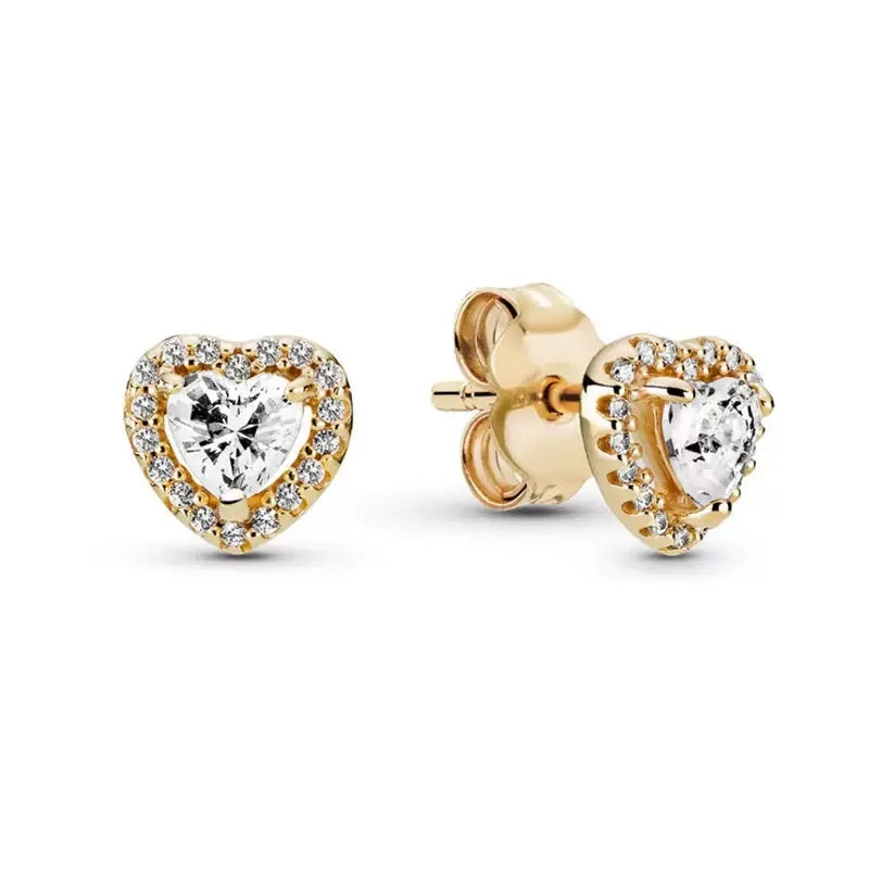 100%925 Pure Silver Classic Water-Drop Heart-Shaped Round Stud