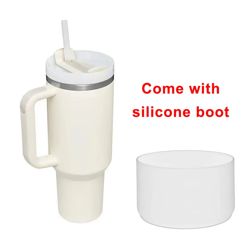 40oz Tumbler with Handle Straw and Silicone Boom Stainless Steel Vacuum Thermos Cup Large Capacity Travel Car Coffee Mug Logo