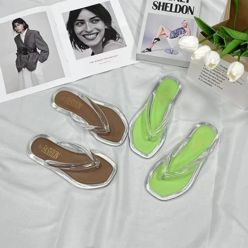 Women's Summer Candy Color Flip Flops Fashion All Match Outdoor Casual Flat Slippers Ladies Soft Soled Beach Sandal Women Slides