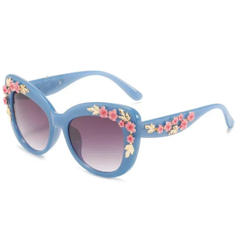 Retro Cat Eyes Sunglasses  Flower Cat Eyes Sunglasses UV400 Butterfly Eyes Broken Plastic Gradient Men's and Women's Sunglasses