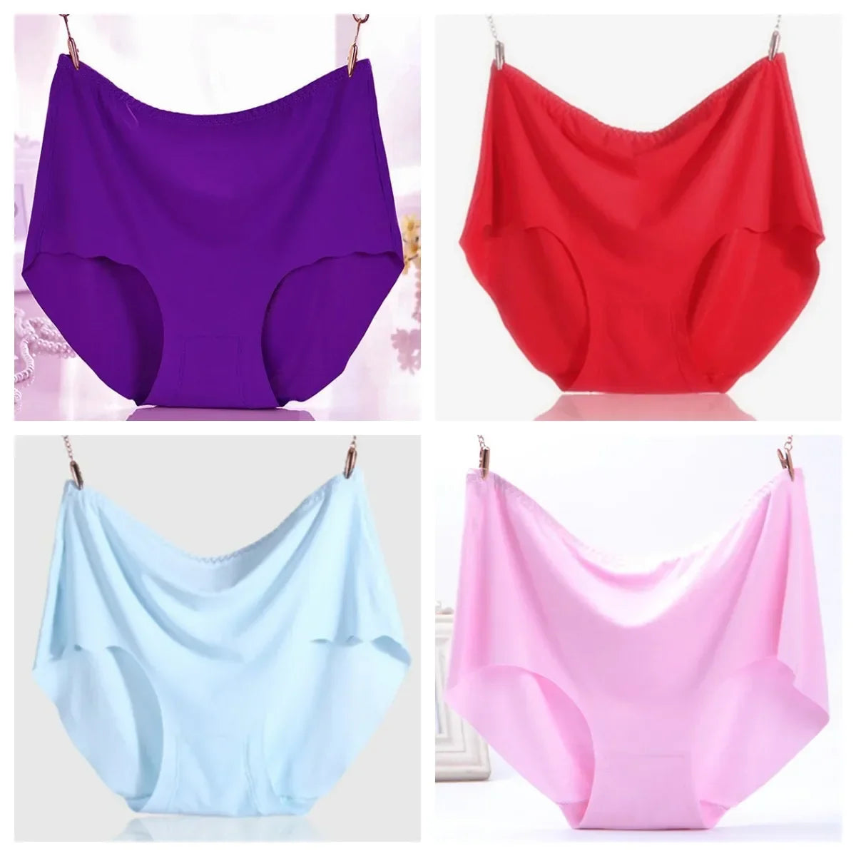 4Pcs Women Plus Size High Waist Ice Silk Boy Shorts Sexy Ultrathin Breathable Soft Underwear Panties Lingerie for 55-125kg
