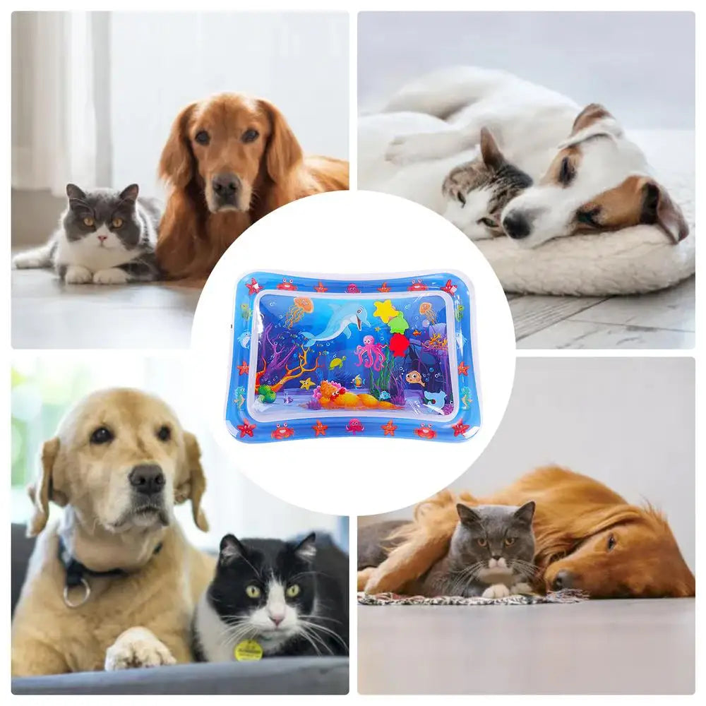 Sensory Water Play Mat For Cats Dogs Water Sensory Pad Thickened Water Sensory Playmat With Fish Pets Summer Playing Water Pad