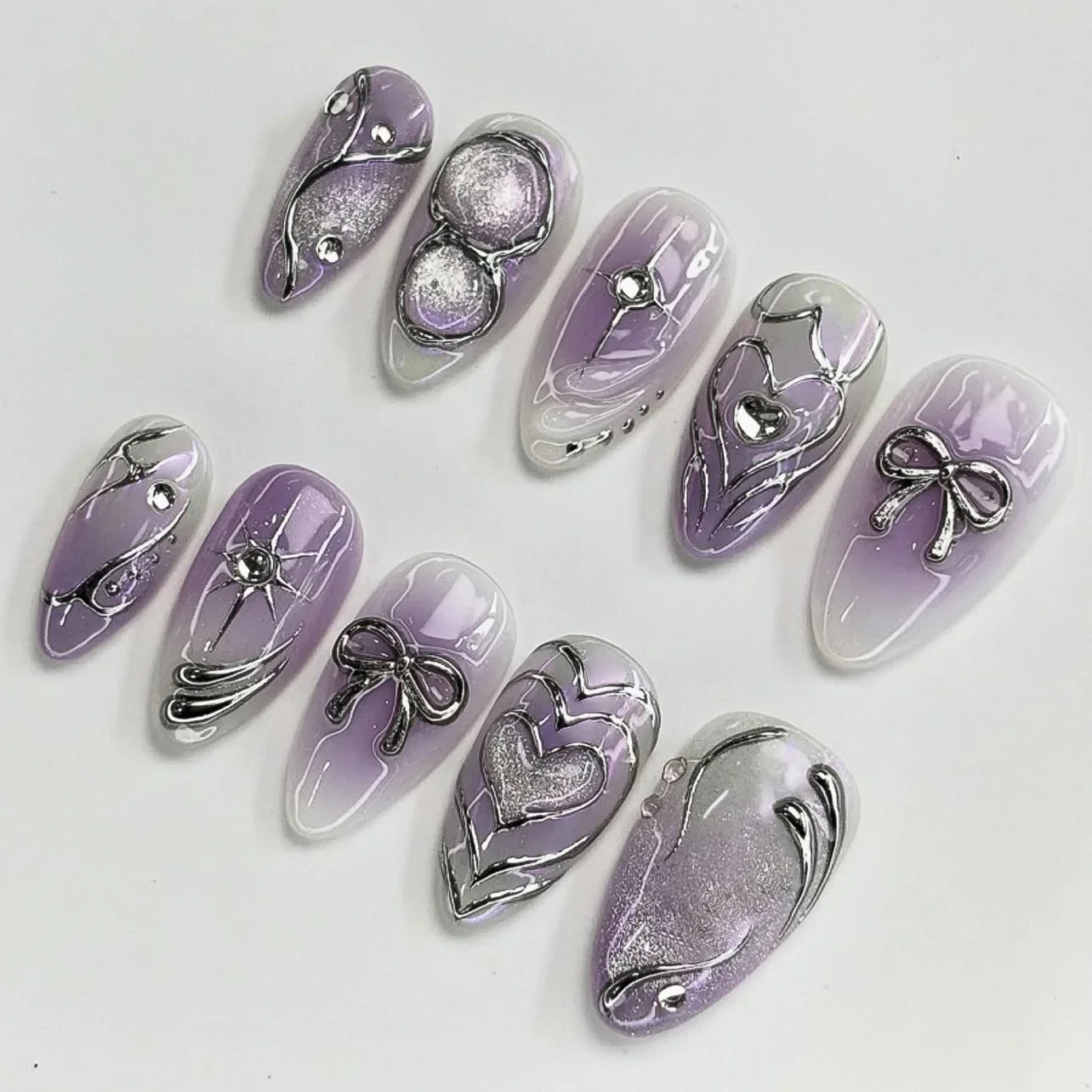 24pcs Red Star Print Fake Nails Sweet Cool Short Almond Press on Nail for Women Wearable Detachable Ins Spice Girl False Nails