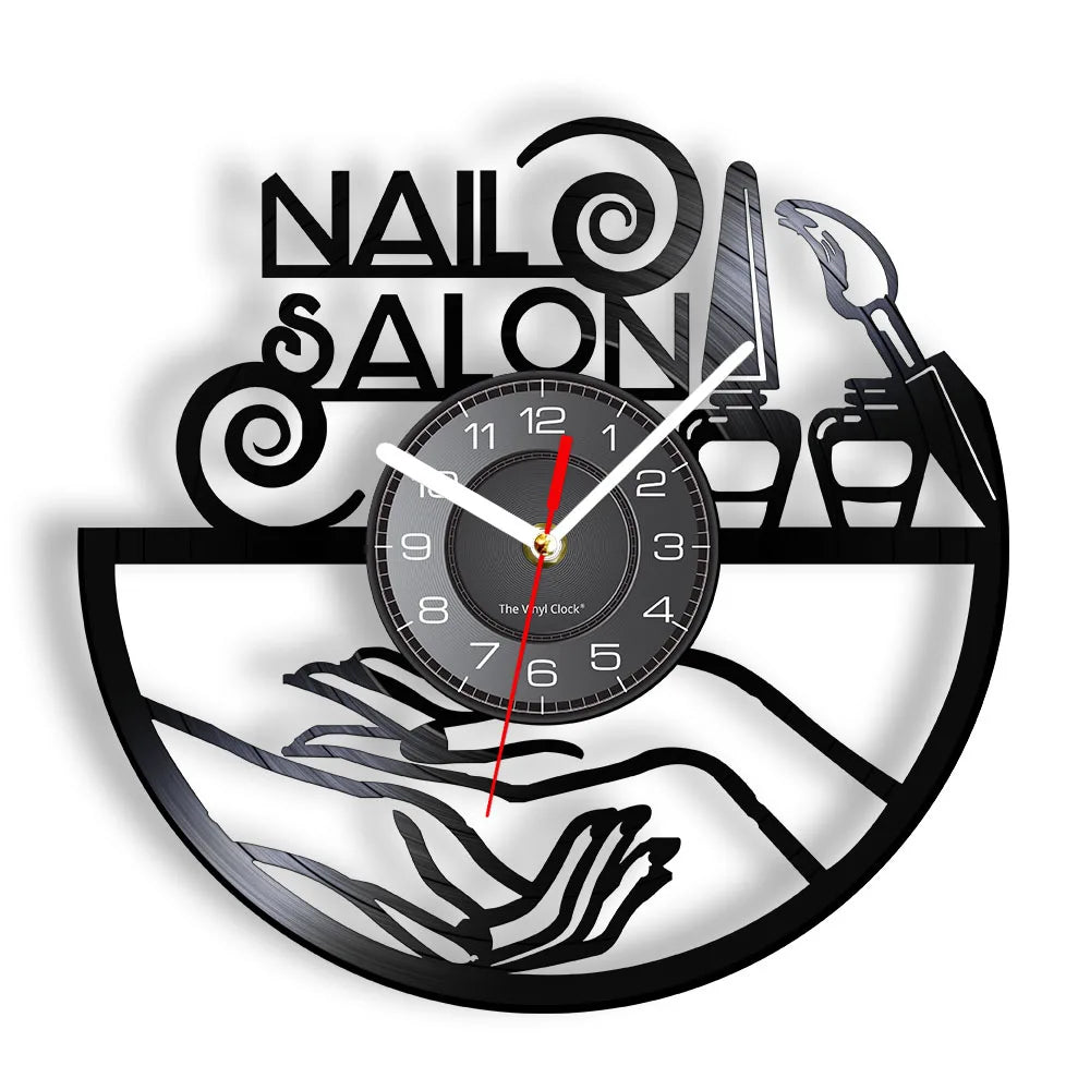 Manicure Design Wall Clock Fashion Beauty Store Wall Art Salon Vinyl Record Wall Clock Beauty Home Decor Gift For Her