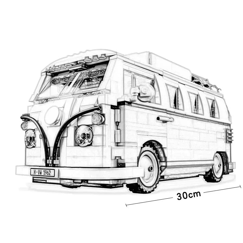 1354PCS VW Volkswagen T1 Camper Bricks Van Car Bluding Blocks High Techc Ideas Bus Compatible Toys for Kid Birthday Gift