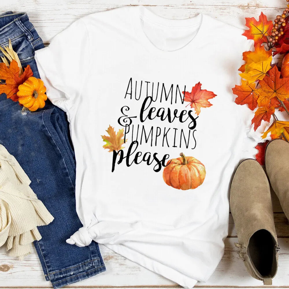 Just A Girl Who Loves Fall Shirt Thanksgiving Graphic Tee Clothes Fashion Pumpkin Spice Print T Shirt Tops Holiday Female Outfit