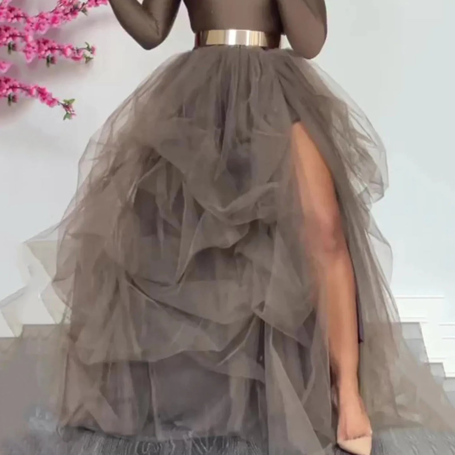 Carnival Tulle Skirts Elastic Waist Layered Puffy Skirt Princess Petticoat High Slit Party Wedding Mesh Tutu Long Skirt Faldas