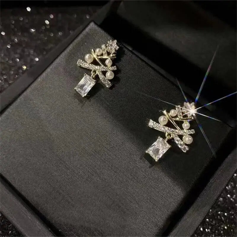 Wholesale 925 Silver Needle Christmas Tree Snowflake Earrings Dangle Women Jewelry Xmas Earring