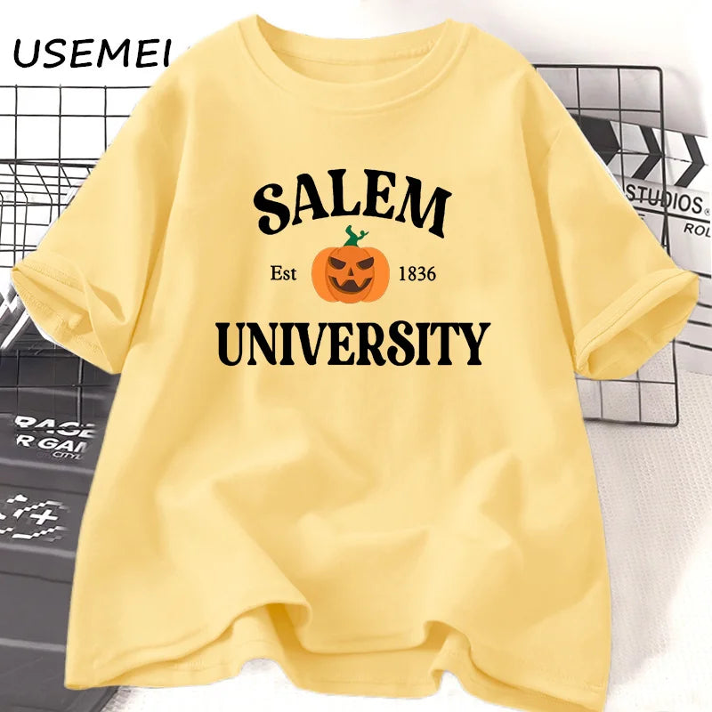 Salem University Est 1836 T-shirt Fall Vintage Halloween T Shirt Spooky Season Tee Shirt Cotton Short Sleeve Women's Clothing