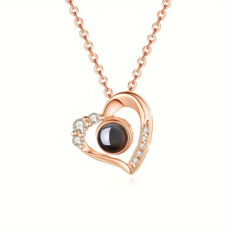 Love Heart Necklace 100 Languages I Love You Projection Pendant Jewelry For Mom Girlfriend Birthday Christmas Romantic Gifts