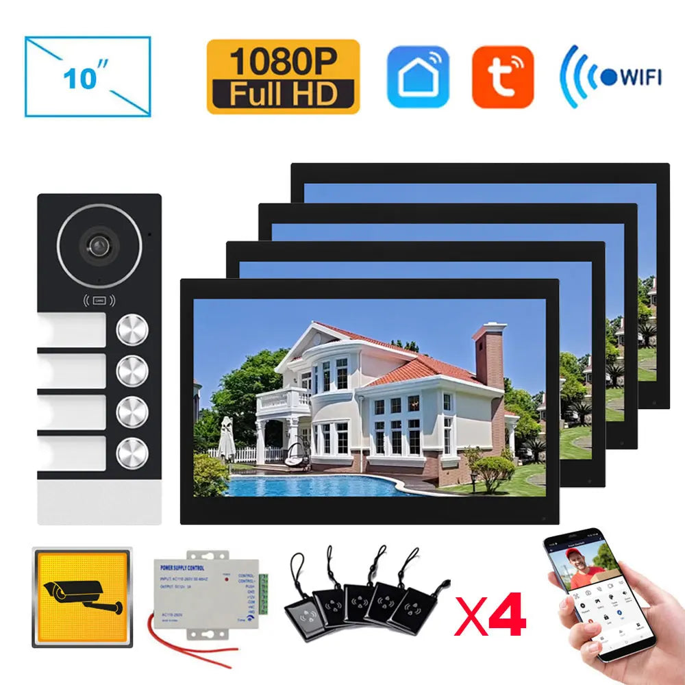 WiFi 10 Inch Video Door Bell Intercom System with RFID Doorbell Camera Family Multi Nits Apartment Video Door Phone Intercom