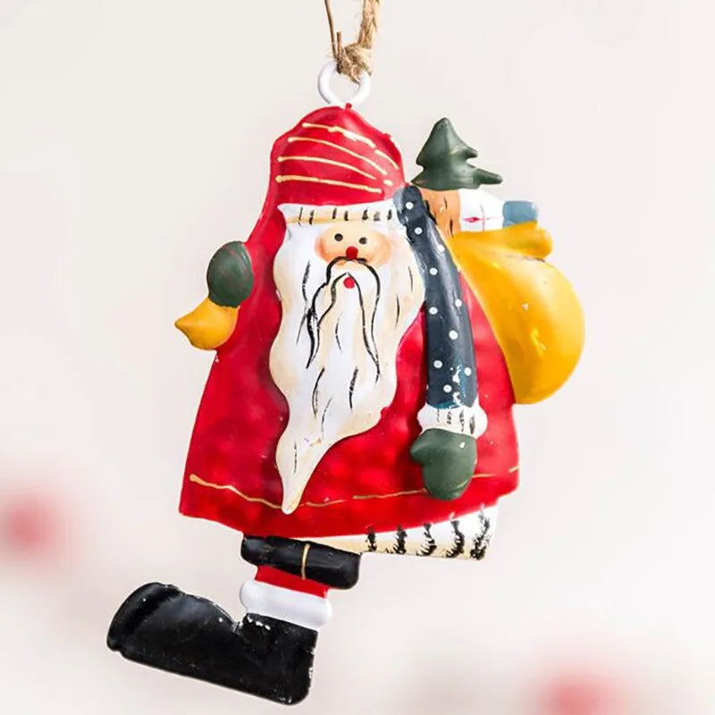 Retro Metal Xmas Tree Embellishment Welcome Door Hanging Pendants Santa Claus Cartoon Angel Doll Drop Ornaments Christmas Decor