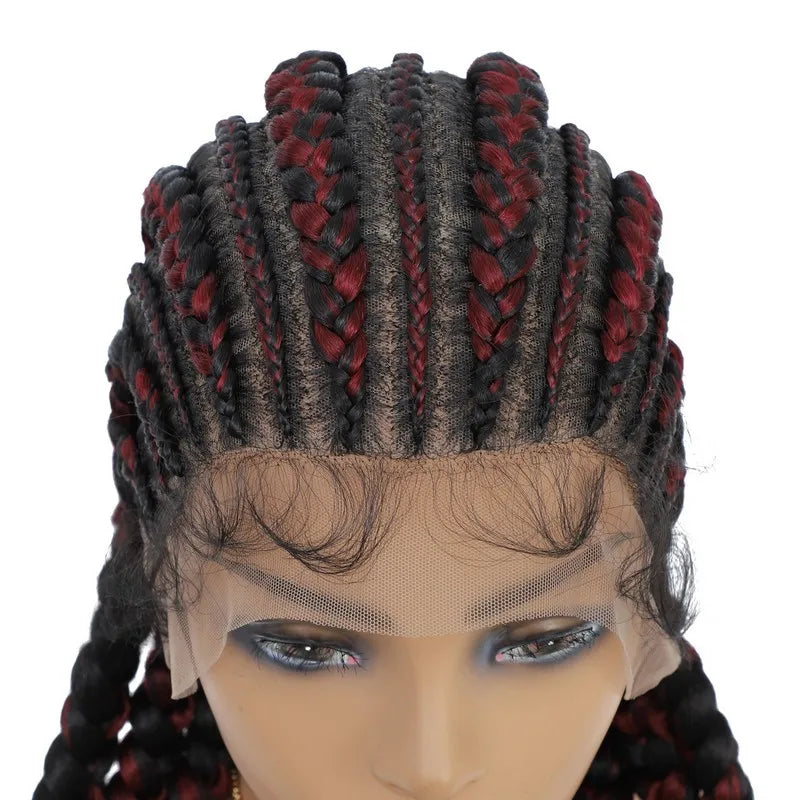 36 Inches Cornrows Braided Wigs Synthetic Full Lace Wig For Black Women Jumbo Braided Wigs Lace Frontal Faux Locs Box Braids Wig