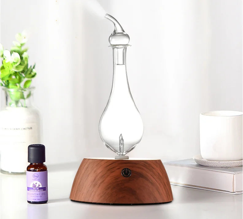 50ML Waterless Essential Oil Pure Diffuser Mini Nebulizer Aromatherapy Wood Glass Household Aroma Diffusers Colorful Night Light