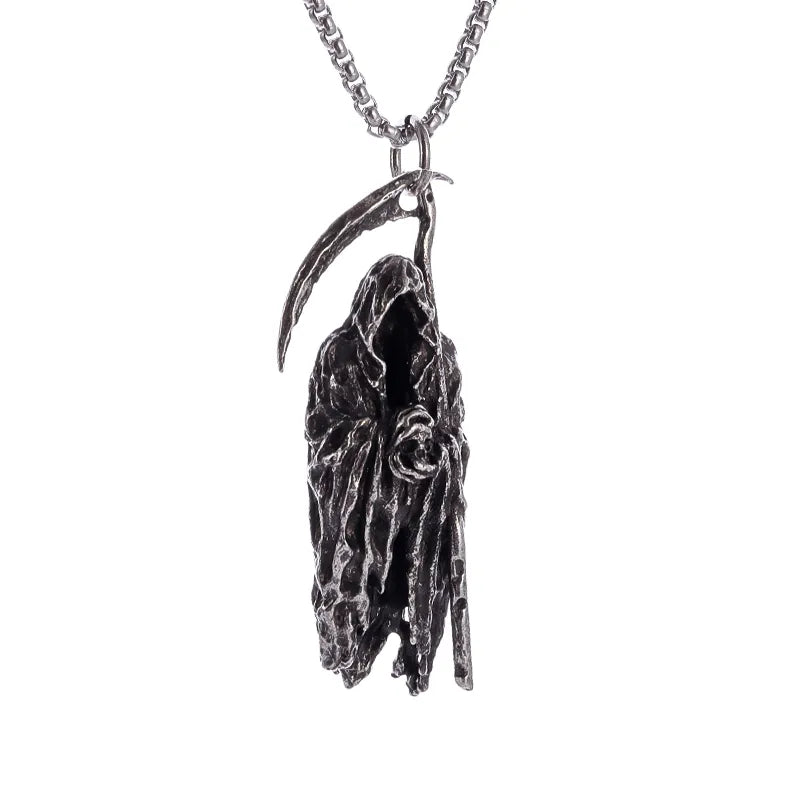 Gothic Wings Grim Reaper Pendant Half Body Skull Necklace Biker Punk Rock Jewelry Halloween Gift