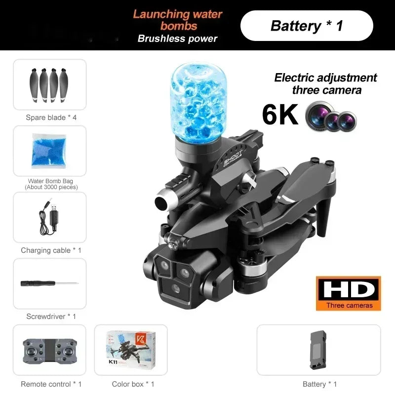 K11Max Rc Professional Drone three Camera Water Bomb Drone Aerial Vehicle 8K HD Opticals Flow Aerials Security Monitoring Drones